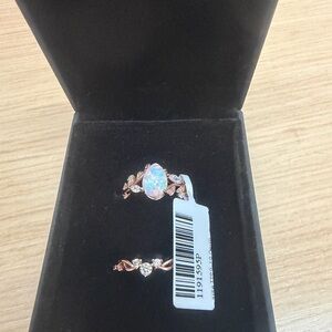 NWT Joancee Elegant Opal and Crystal Rose Gold Ring Set